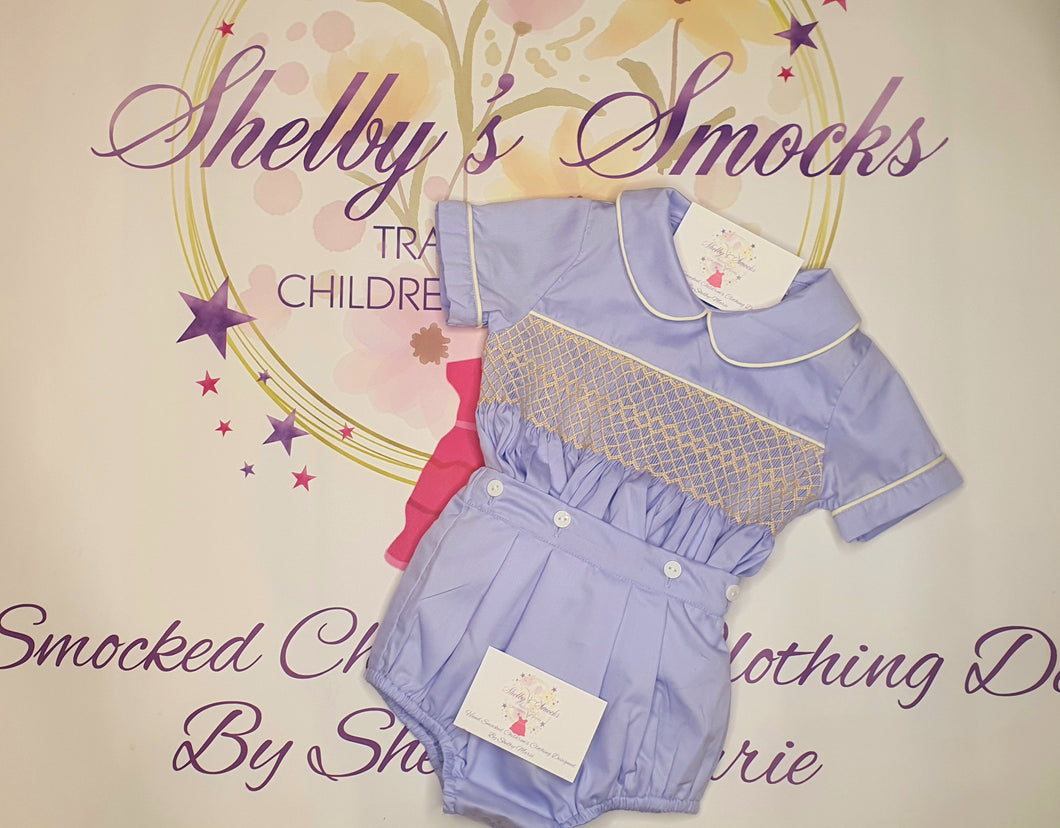 *MADE TO ORDER* Boys baby blue with cream smocking