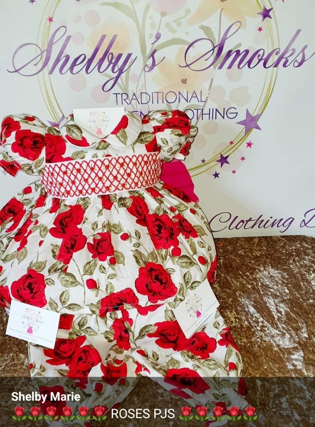 *MADE TO ORDER* Red roses Hand smocked Pjs