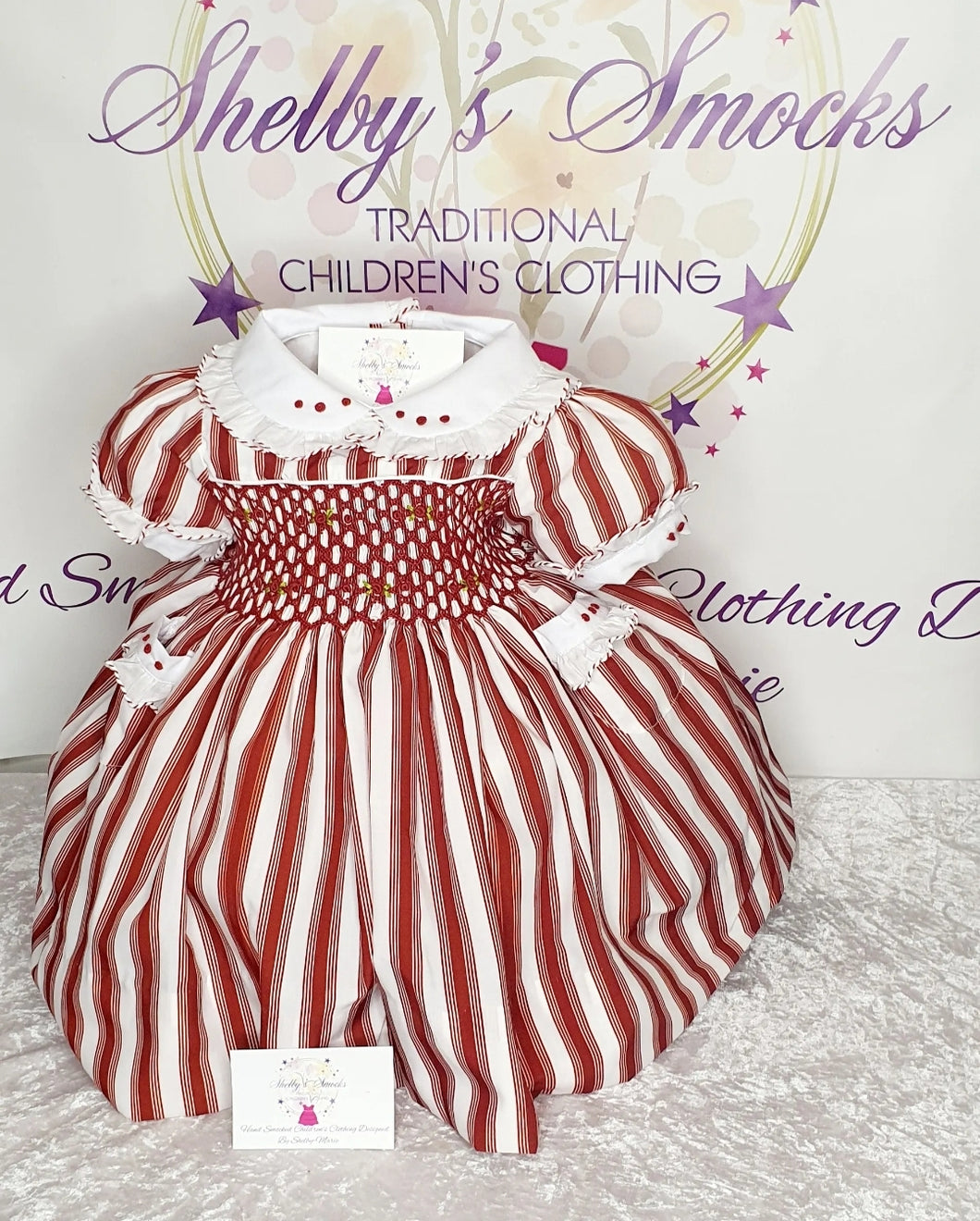 Deep red and white stripe smock dress  *made to order*