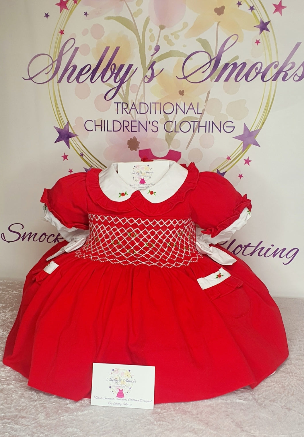 Red pique cotton smock dress  12 months READY TO POST