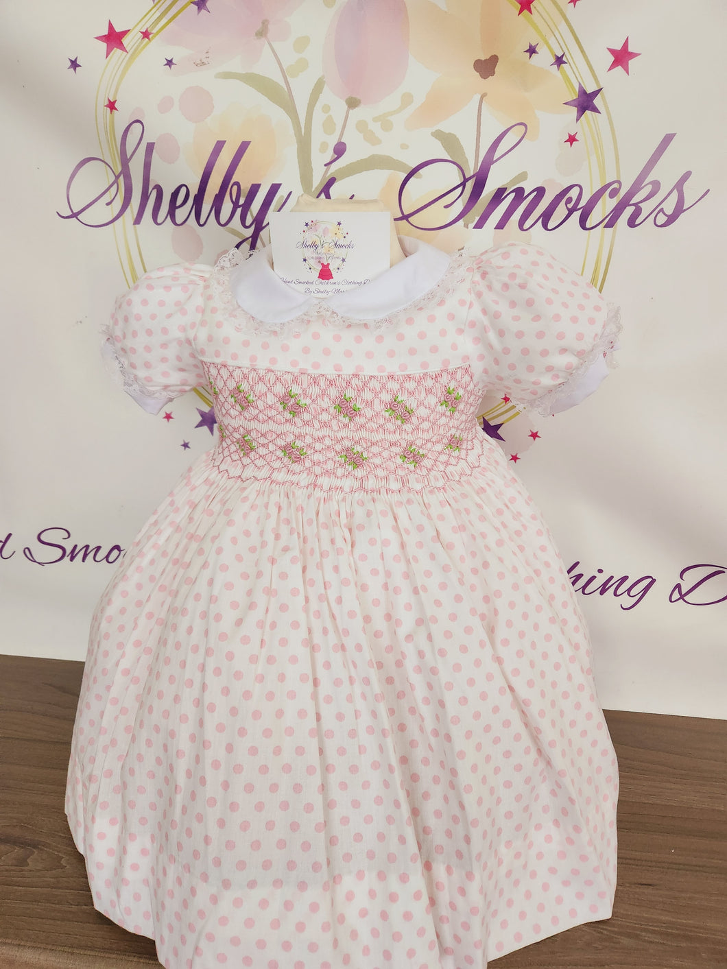 *MADE TO ORDER* White & pink polka dots smock dress