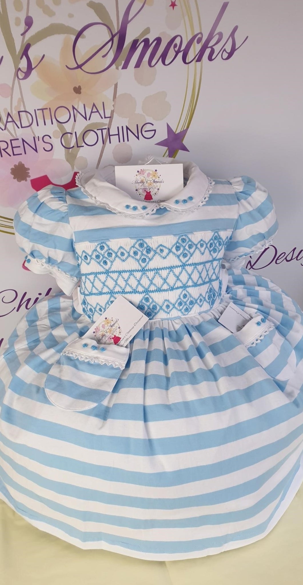 Blue & white stripe smock dress *made to order*